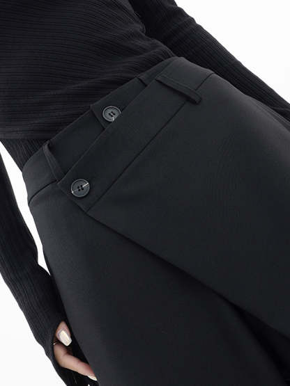 Asymmetrical Layer Button Wide Leg Pants