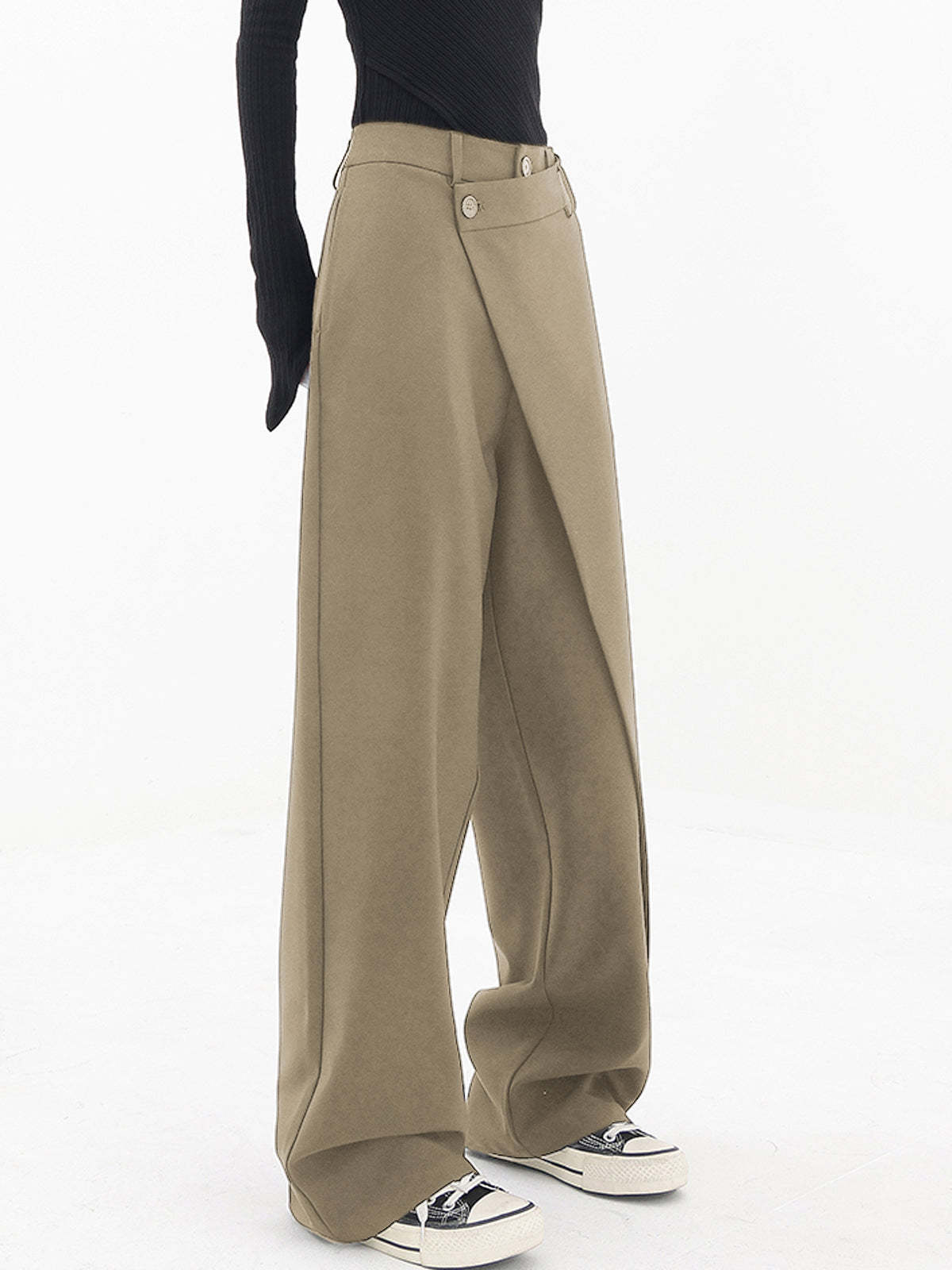 Asymmetrical Layer Button Wide Leg Pants