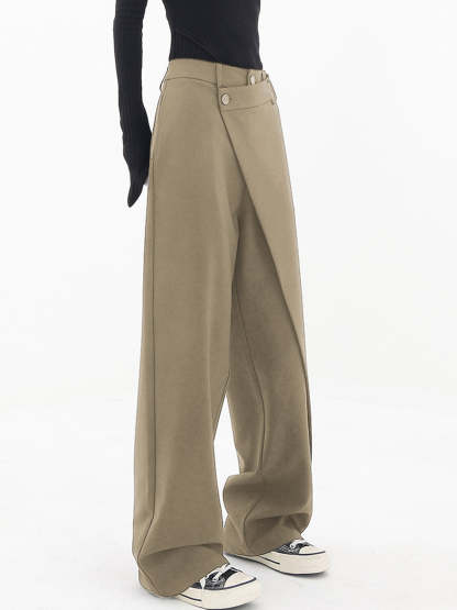 Asymmetrical Layer Button Wide Leg Pants