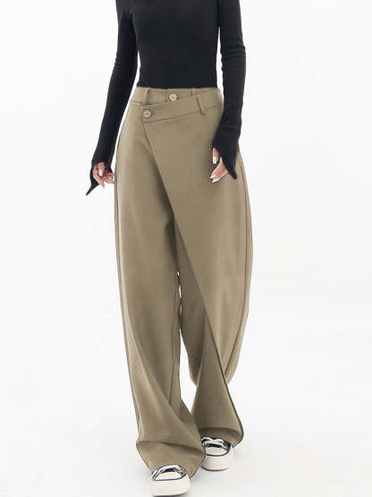 Asymmetrical Layer Button Wide Leg Pants