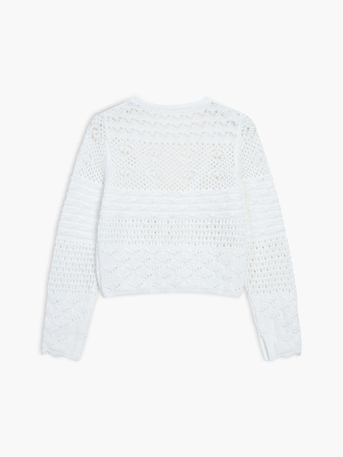 Snowflake Eyelet Crochet Tied Crop Cardigan