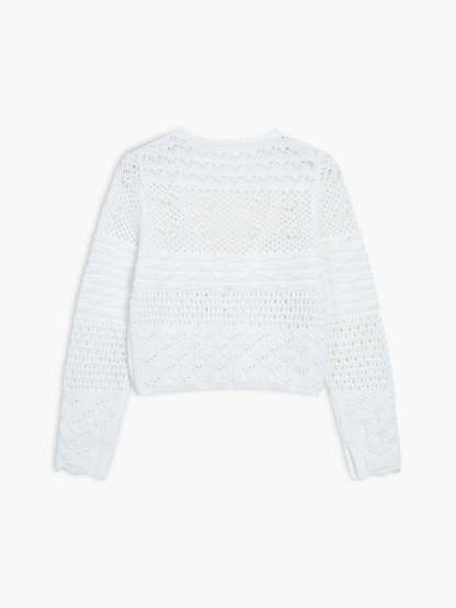 Snowflake Eyelet Crochet Tied Crop Cardigan