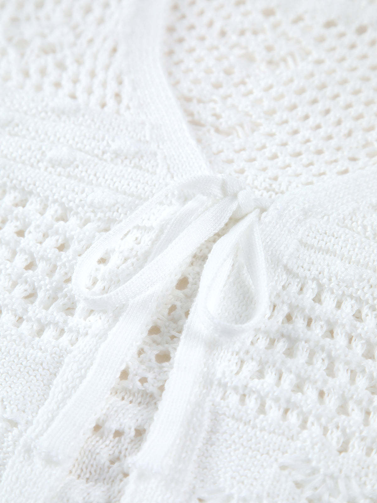 Snowflake Eyelet Crochet Tied Crop Cardigan