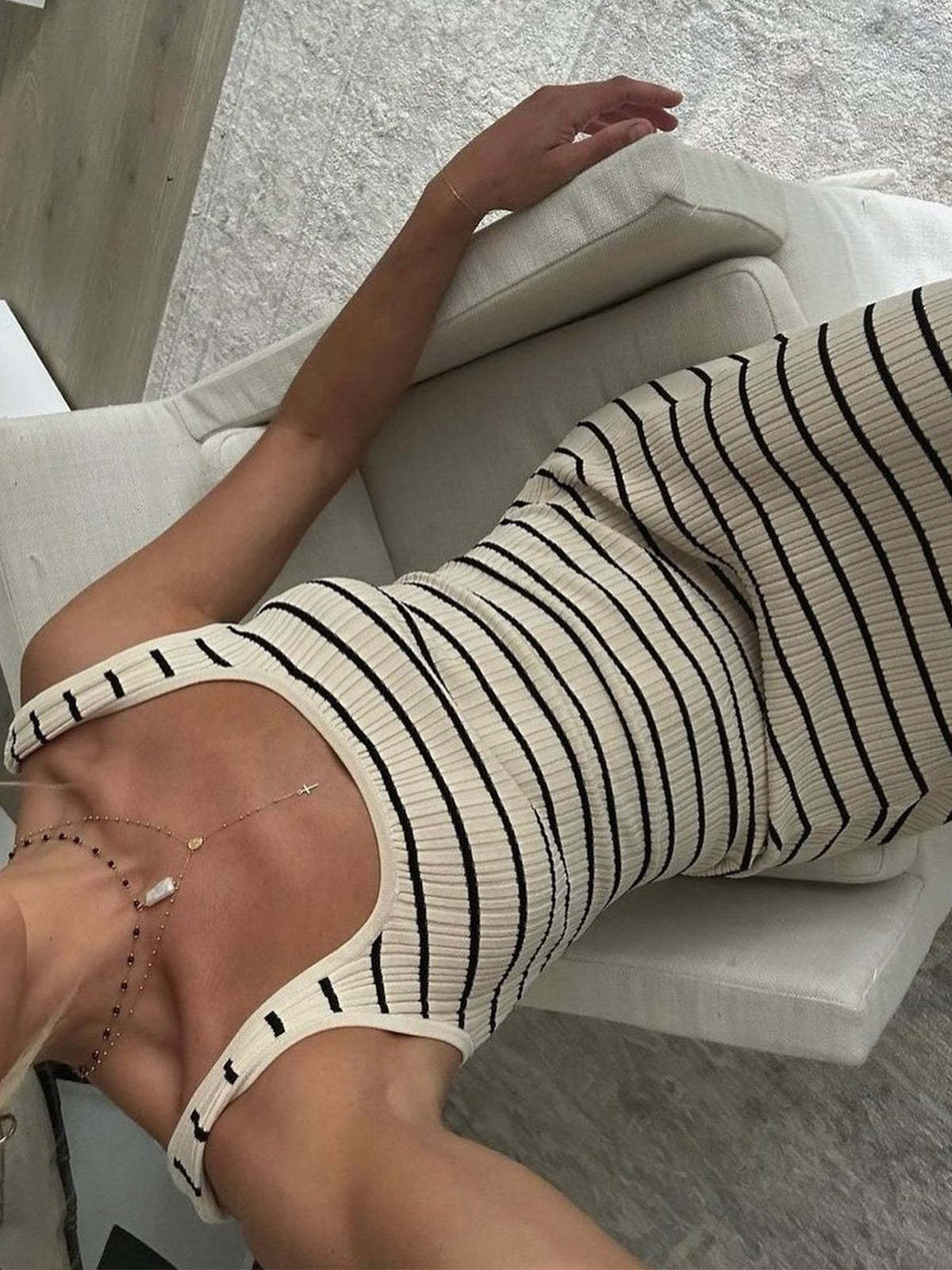 Old Money Aesthetics Stripe Long Knit Dress-J.ING