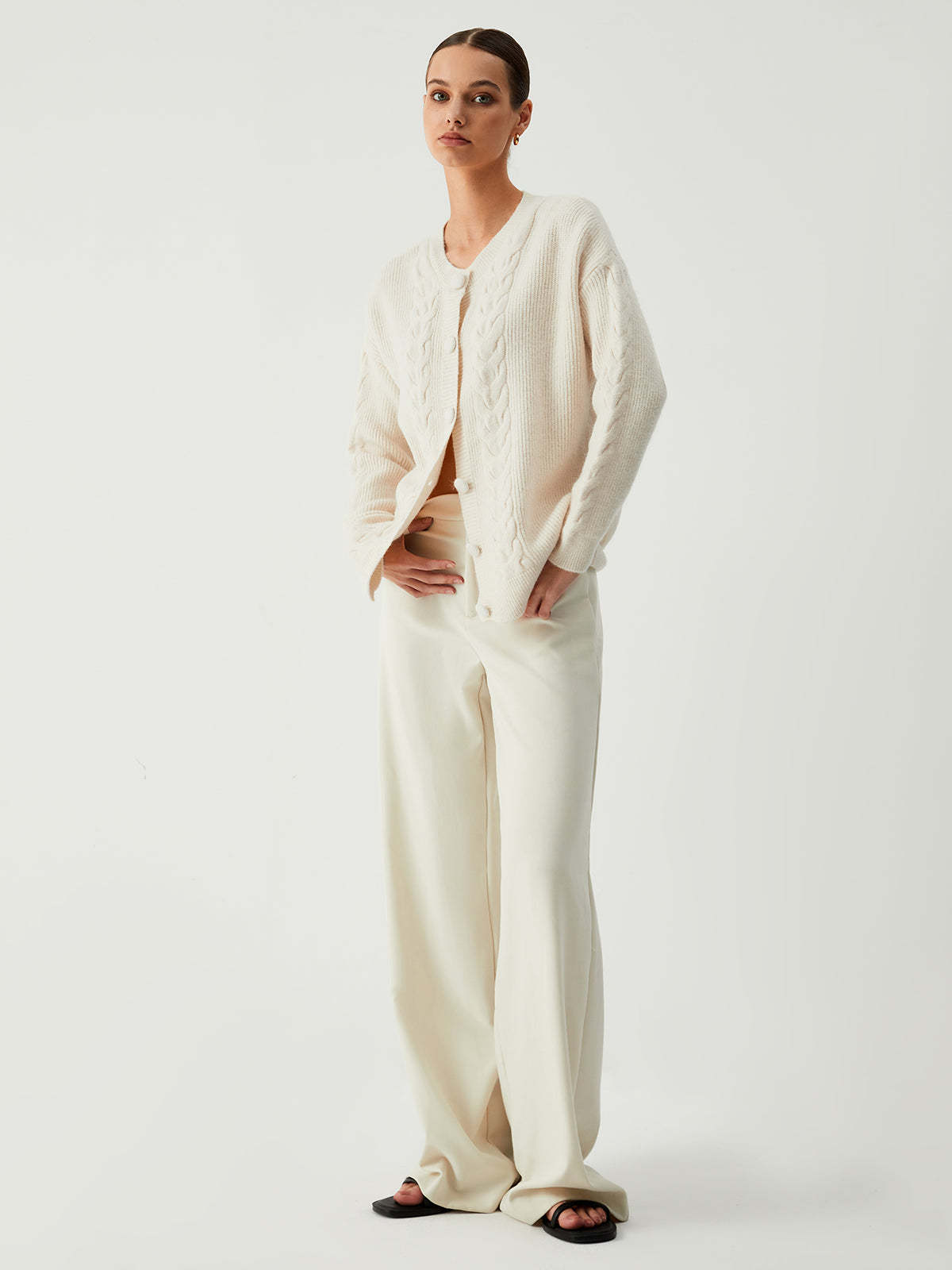 Vanilla Button Down Cable Knit Oversized Cardigan