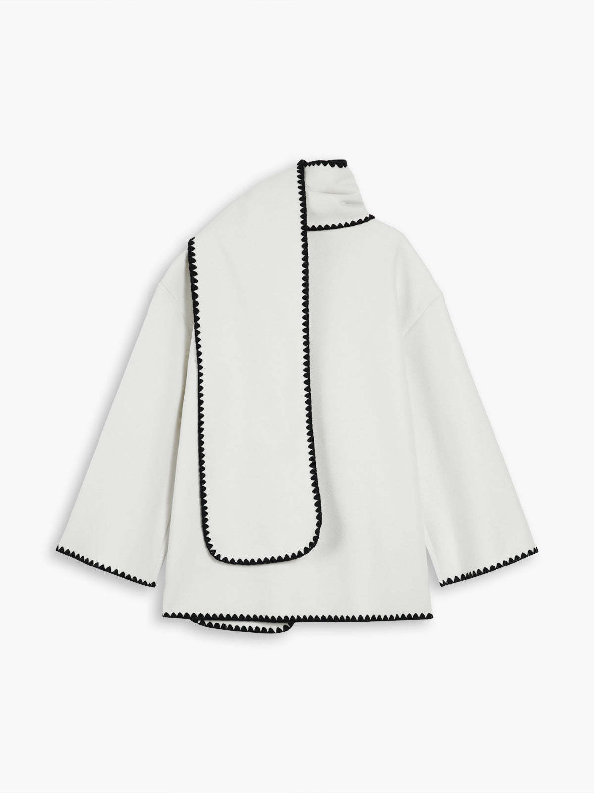 Double Pockets Embroidered Trim Coat With Matching Scarf