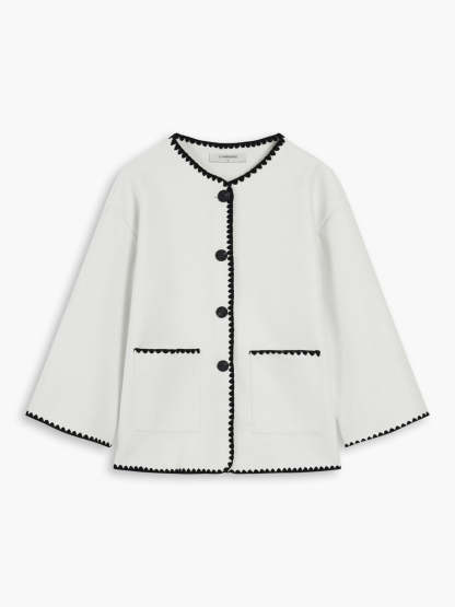Double Pockets Embroidered Trim Coat With Matching Scarf