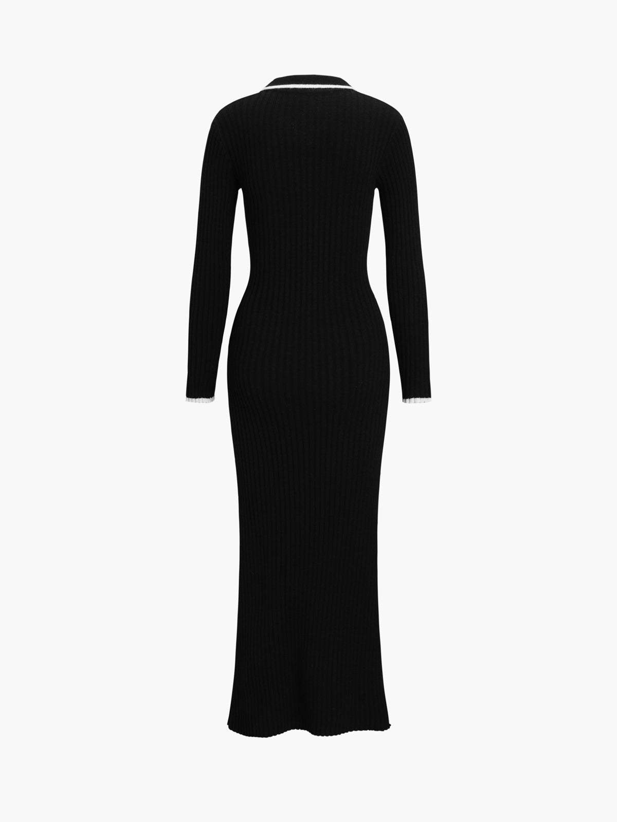 Creamy Flatwhite Contrast Trim Long Sweater Dress