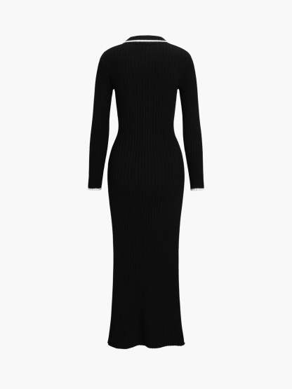Creamy Flatwhite Contrast Trim Long Sweater Dress