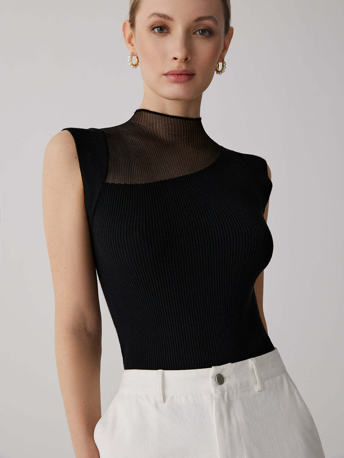 Mesh Patchwork Sleeveless Top-J.ING