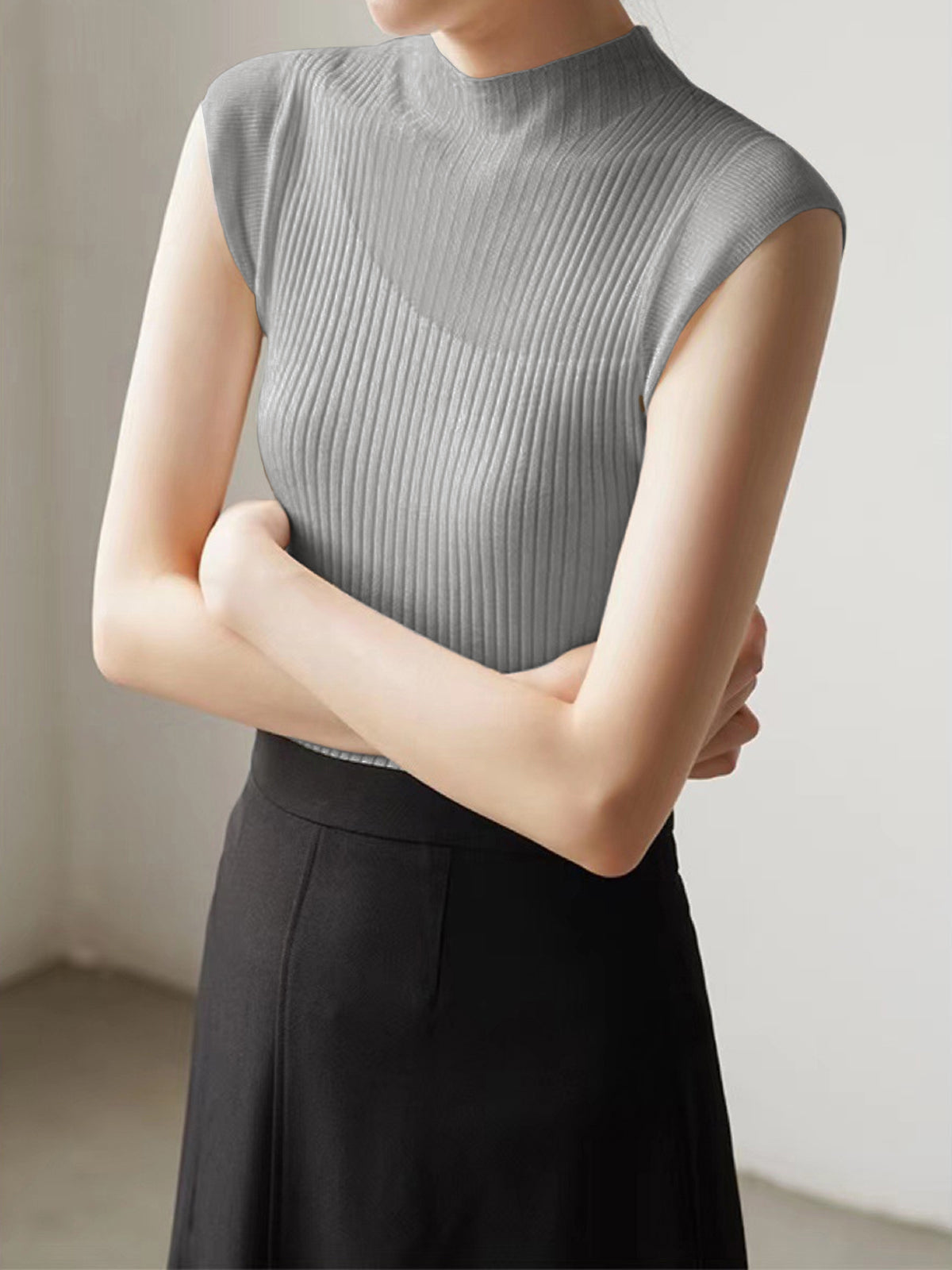Mesh Patchwork Sleeveless Top-J.ING