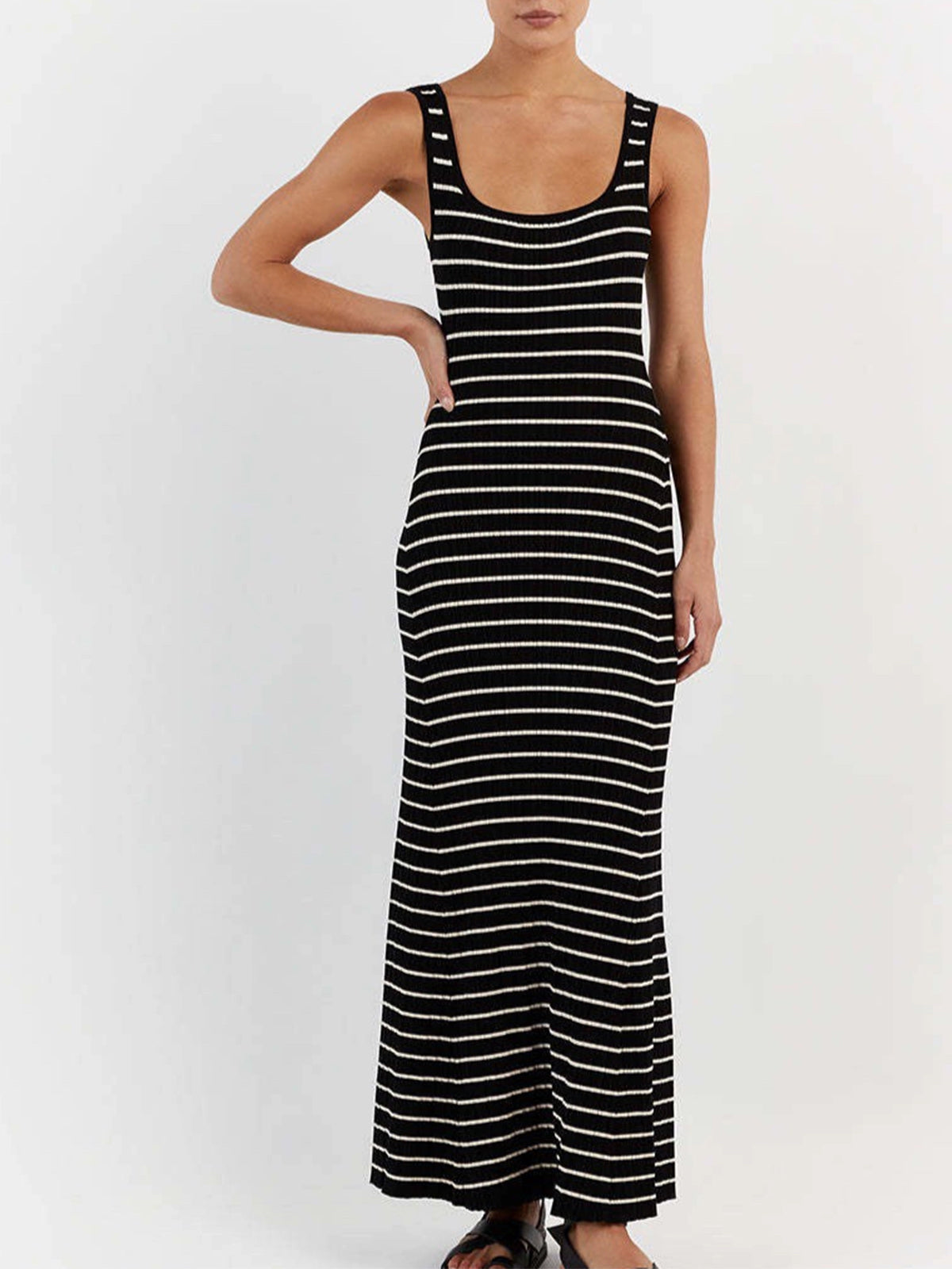 Old Money Aesthetics Stripe Long Knit Dress-J.ING