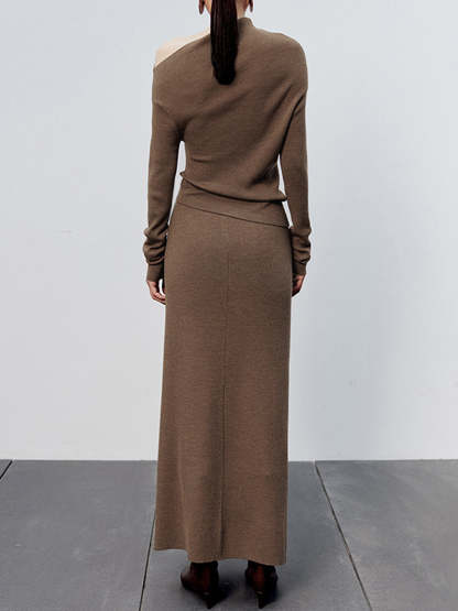 Caramel Slit Maxi Knit Skirt