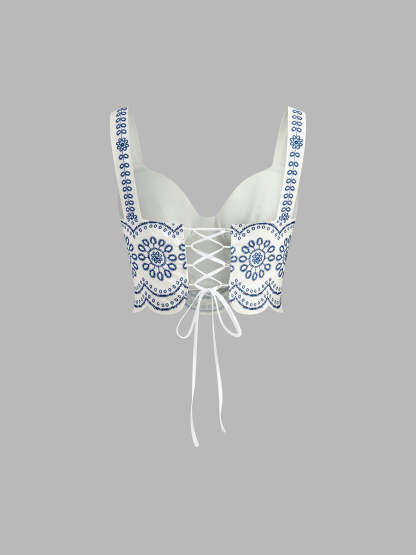 Printed Sleeveless Tie Back Skirt Set