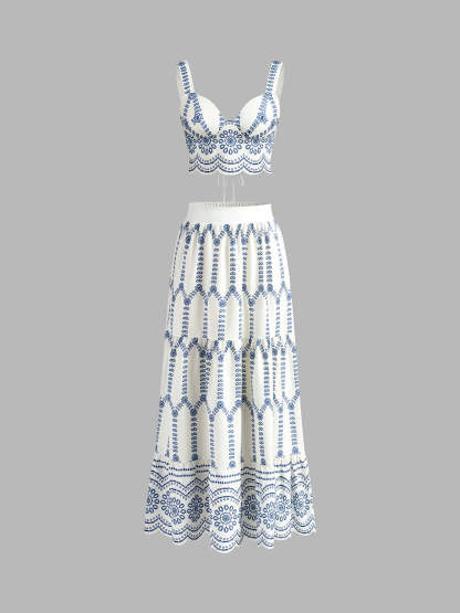 Printed Sleeveless Tie Back Skirt Set