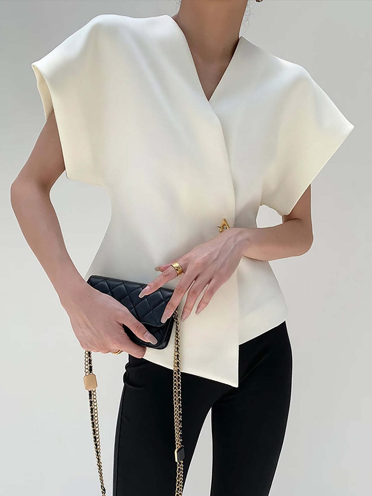 Trendy V-Neck Button Down Blouse