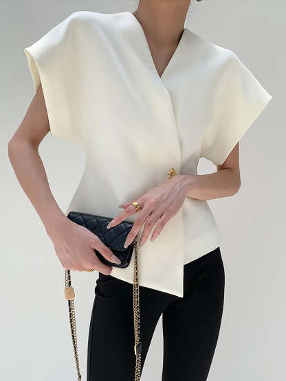 Trendy V-Neck Button Down Blouse