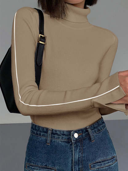 Contrast Piping Turtleneck Sweater