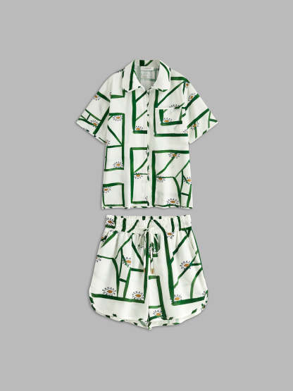 Print Drawstring Shorts Set