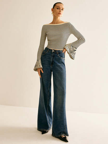 Cold-Shoulder Striped Ruffle-Sleeve Cardigan