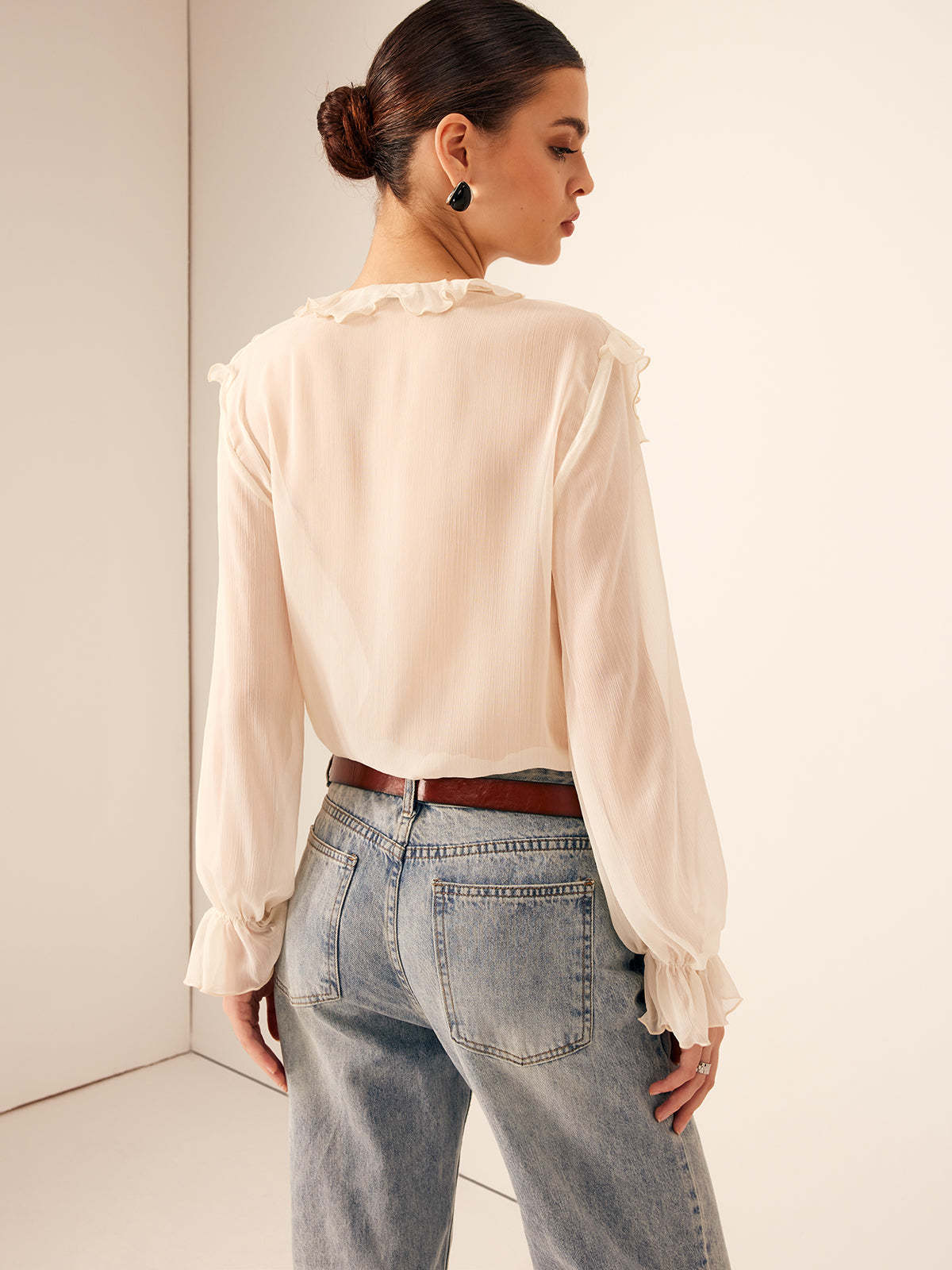 Ruffle Chiffon Breasted Blouse