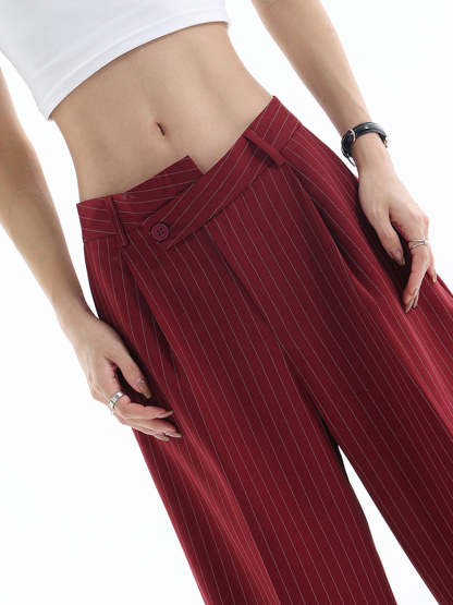 Asymmetrical High-Waist Pinstripe Pants