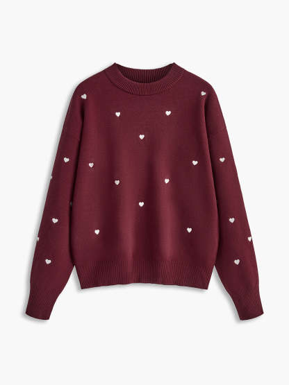 Embroidered Heart Oversized Knit Sweater
