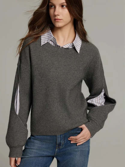2 in 1 Ribbed Cutout Sweater