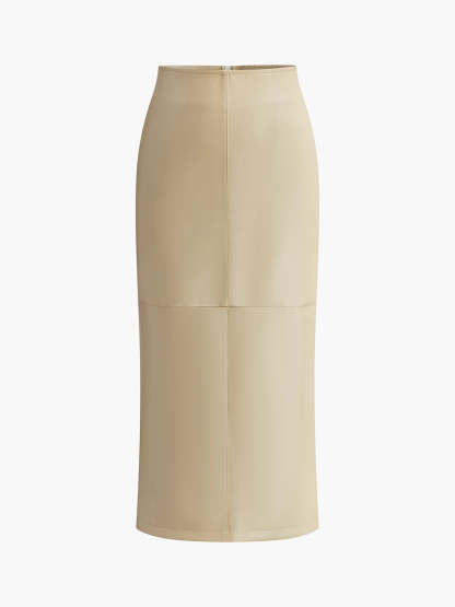 Faux Leather Piping Sit Midi Skirt