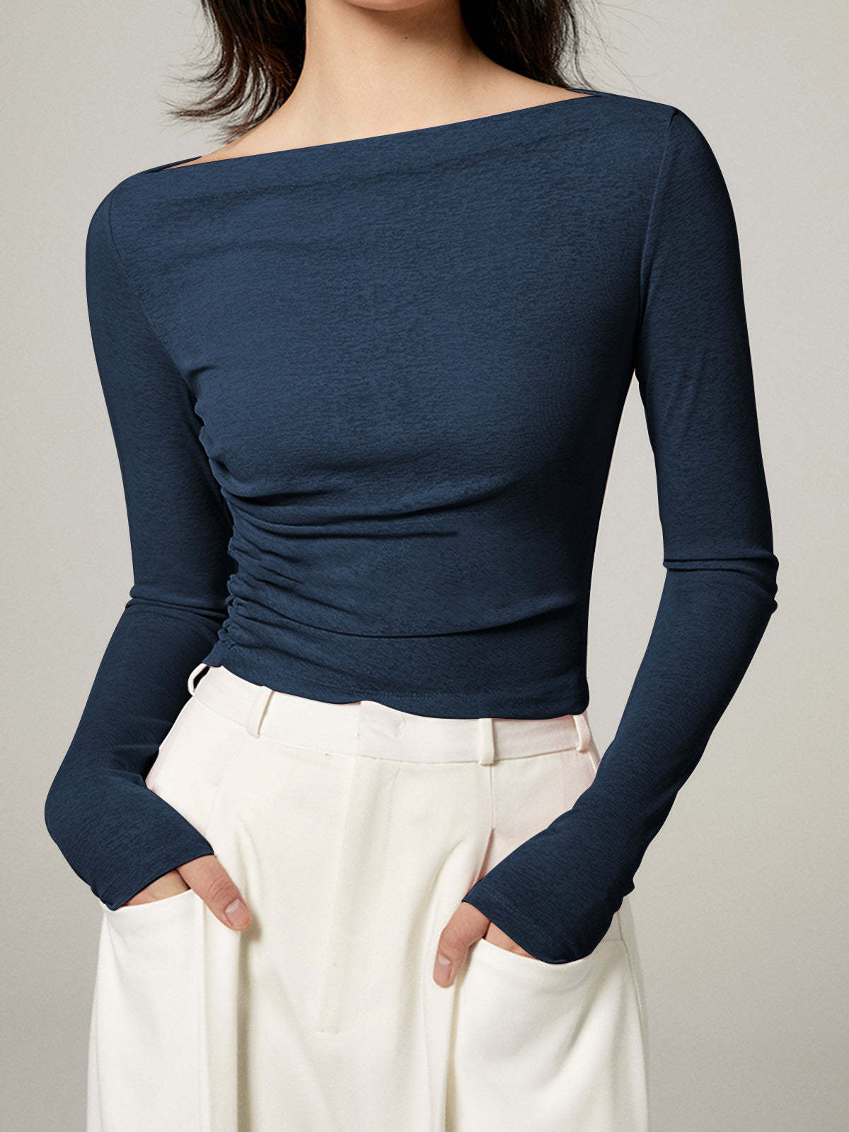 Straight Neck Slim Jersey Top