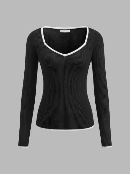 Contrast Trim Sexy Knit Top
