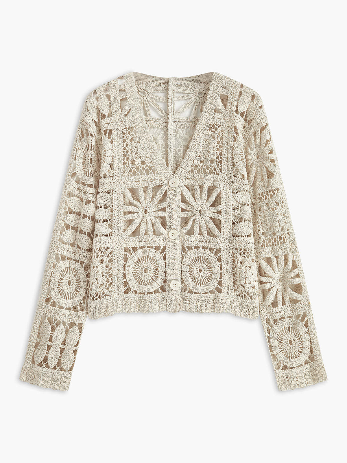 Crochet Square Pattern Button-Front Cardigan set