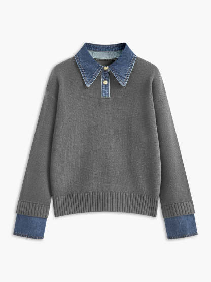 2 in 1 Panel Lapel Sweater