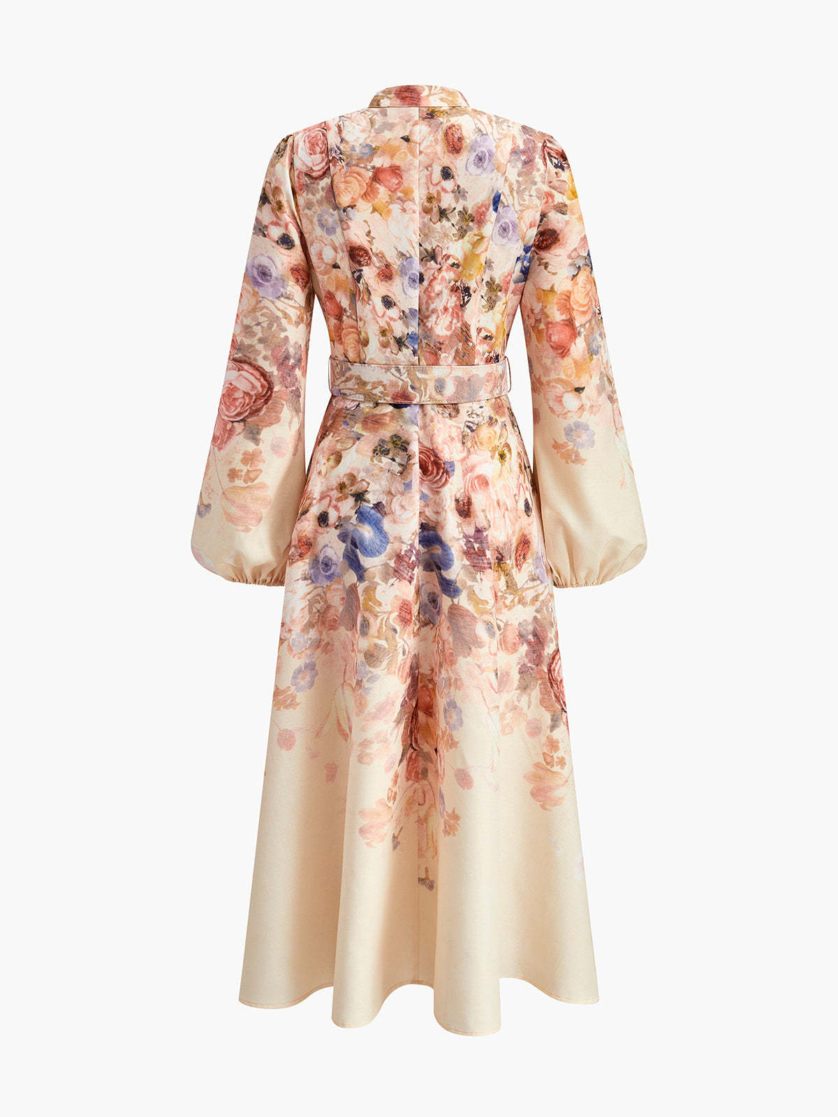 Belted Balloon Sleeve Floral Dress