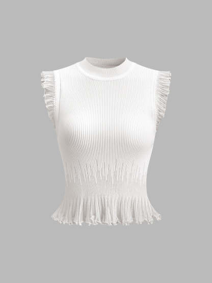 Ribbed Knit Ruffle Top and Skirt Set