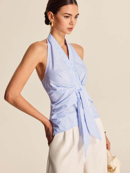 Striped Halter Tie Top