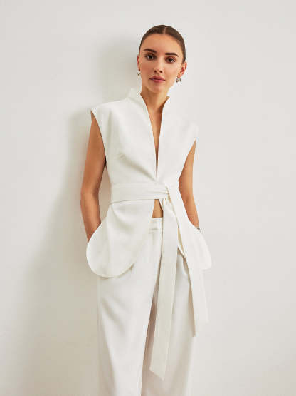 Belted Peplum Top & Pants Set