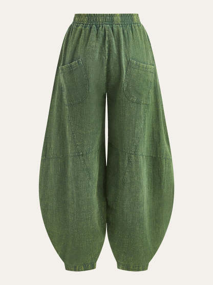 Distressed Paneled Loose Lantern Pants