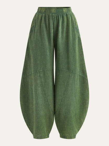 Distressed Paneled Loose Lantern Pants