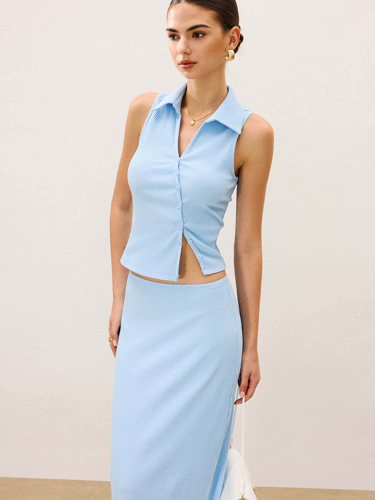 Sleeveless Crop Top and Maxi Skirt Set