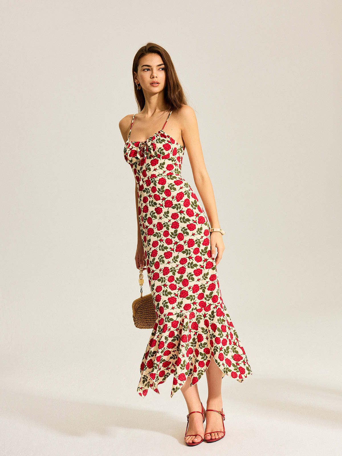 Floral Print Ruffle Hem Maxi Dress