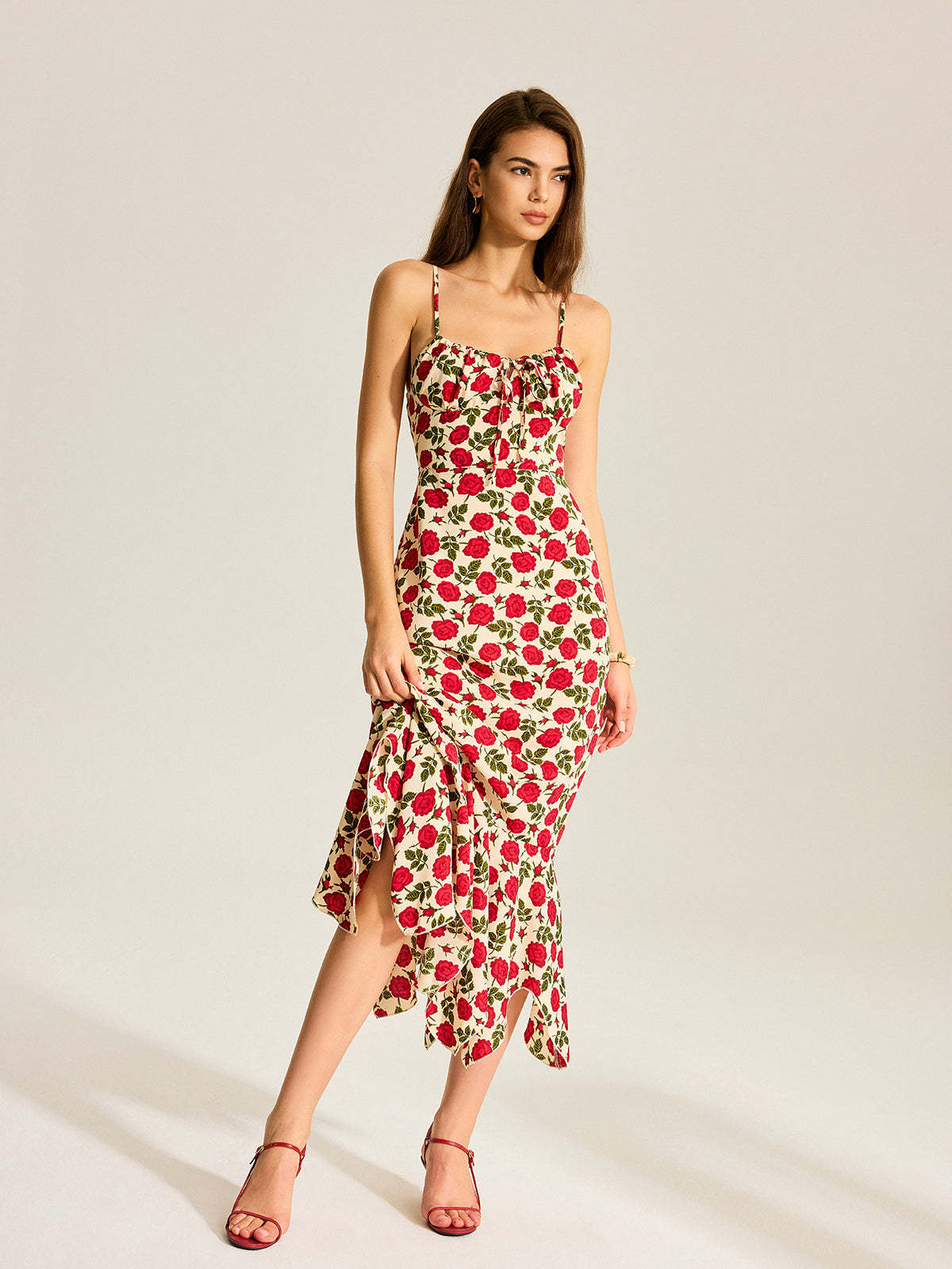 Floral Print Ruffle Hem Maxi Dress