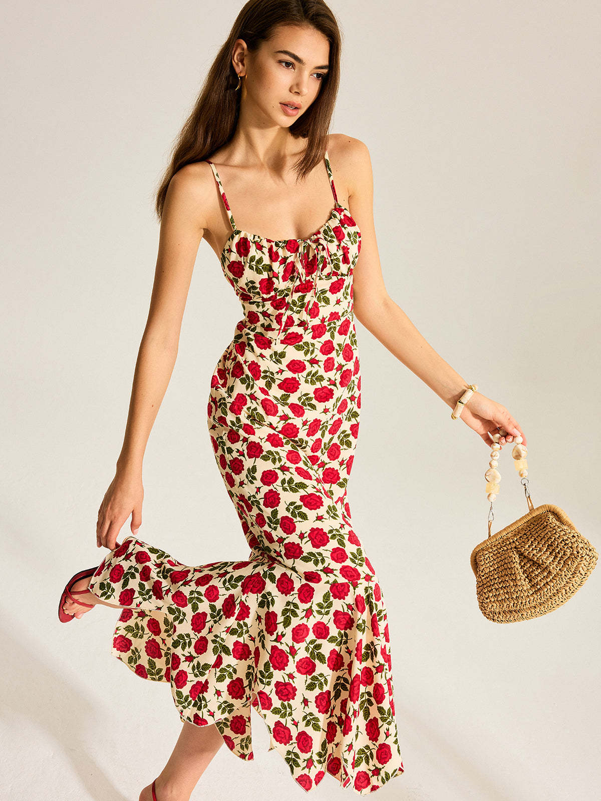 Floral Print Ruffle Hem Maxi Dress