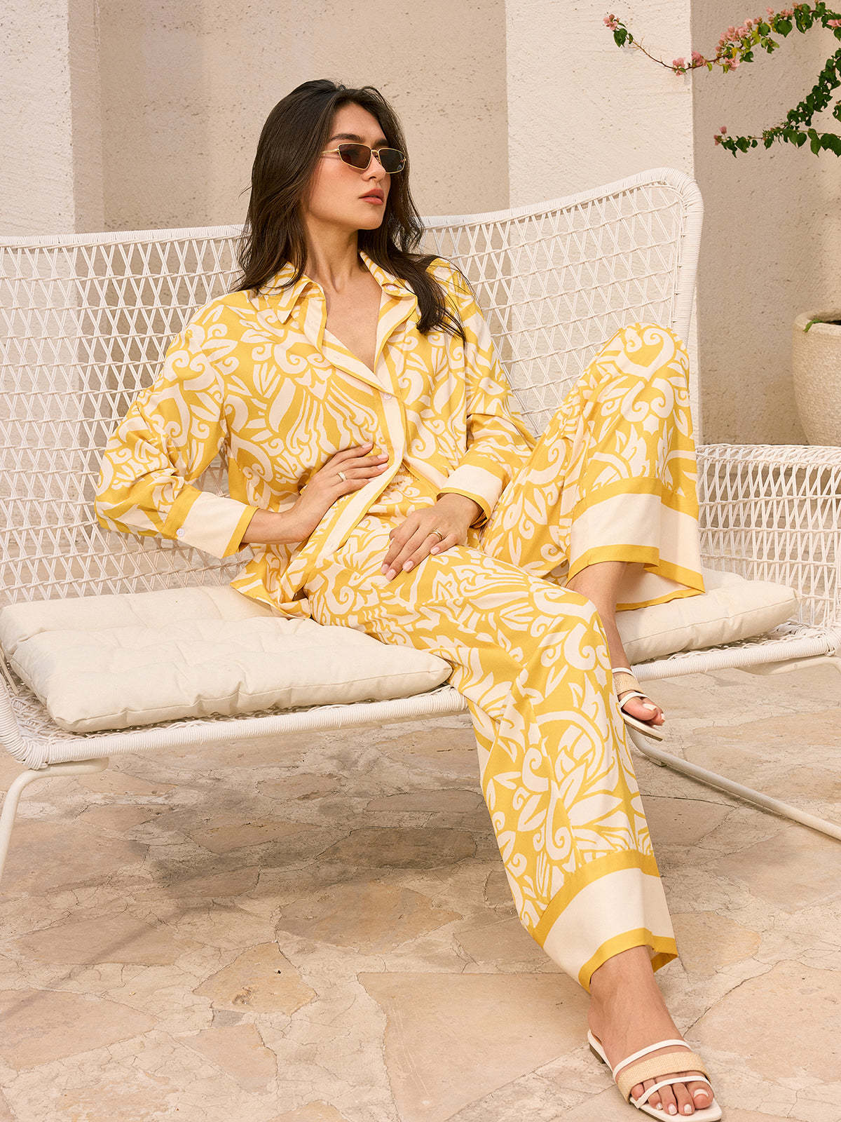 Oversized Patterned Shirt and Pants Set