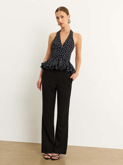 Polka Dot Halter Peplum Top