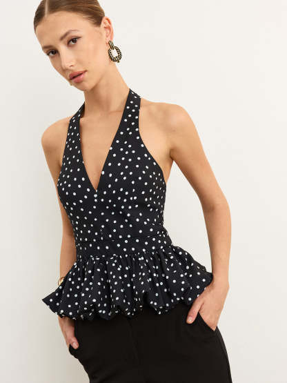 Polka Dot Halter Peplum Top