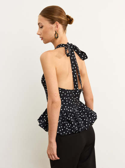 Polka Dot Halter Peplum Top