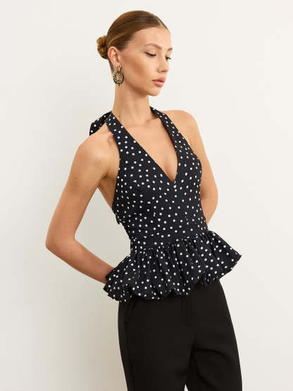 Polka Dot Halter Peplum Top