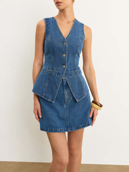 Sleeveless Denim Skirt Set
