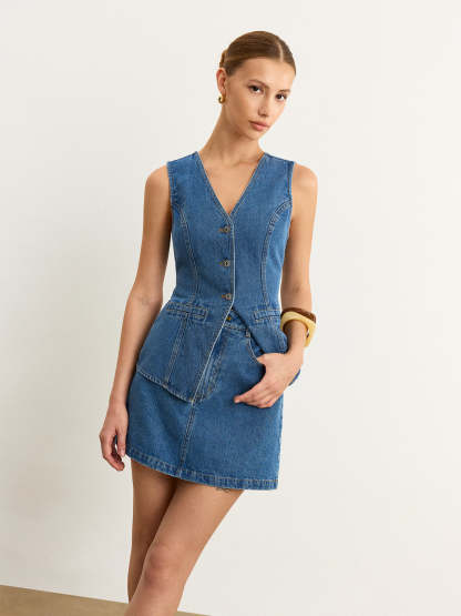 Sleeveless Denim Skirt Set